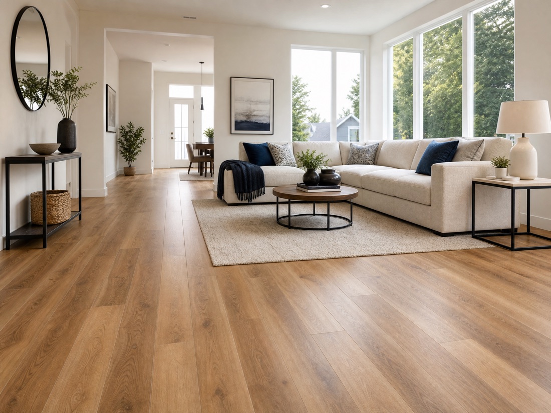 New luxury vinyl plank wood-look flooring installed by North Standard in Appleton
