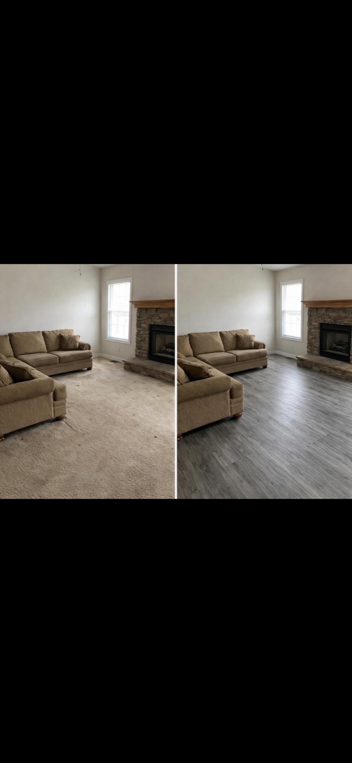 Before and after living room flooring installation by North Standard